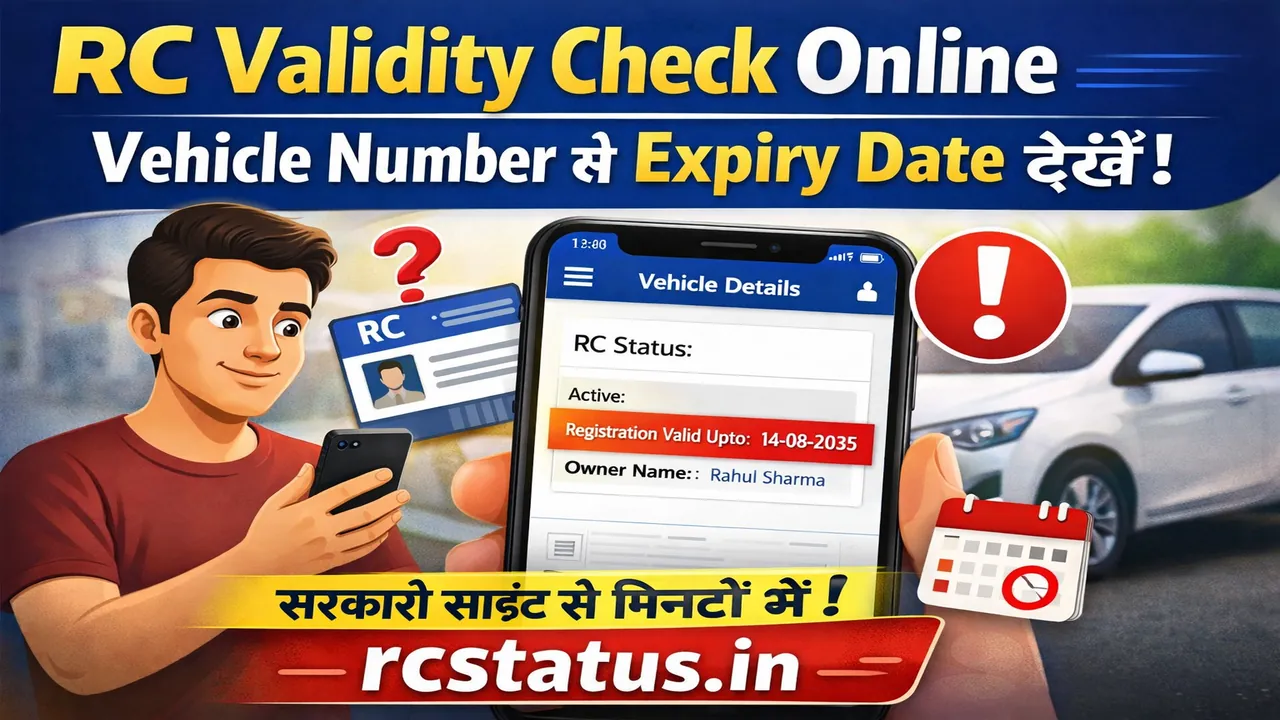 RC validity check online by vehicle number thumbnail showing expiry date check on mobile – rcstatus.in
